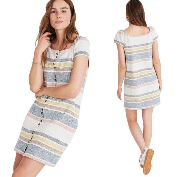 Madewell Striped Cap-Sleeve Tweed Dress in Lucid Pink Delphine Stripe Size XS - Picture 1 of 7